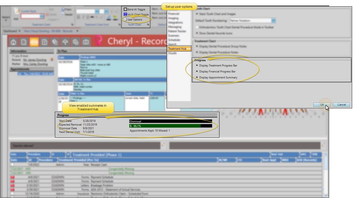 Treatment hub progress options