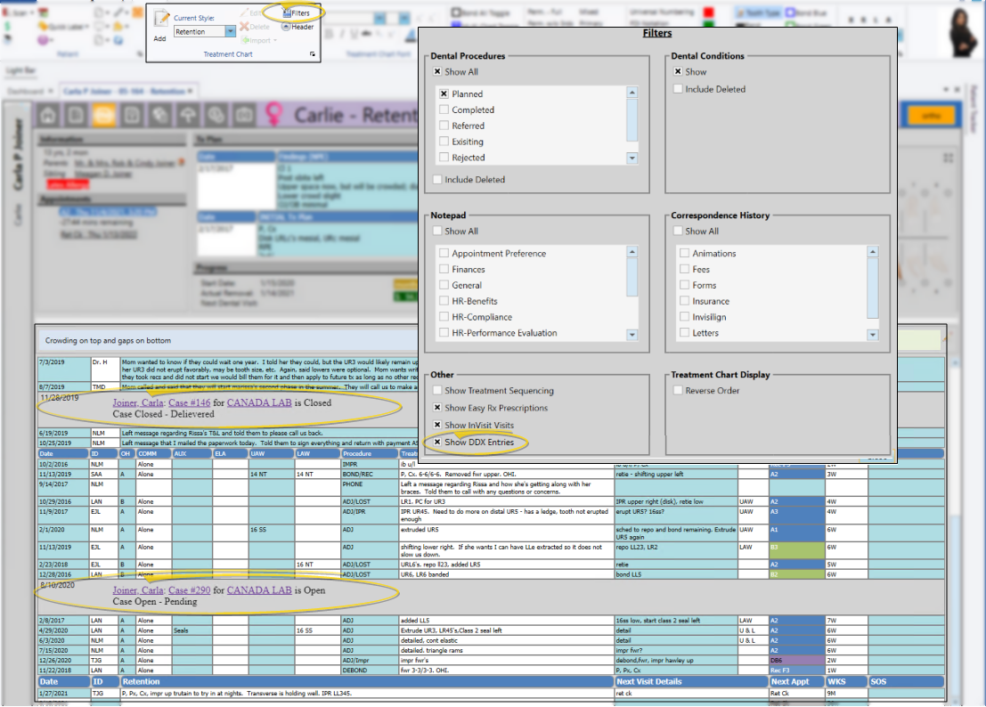DDX treatment chart with filter