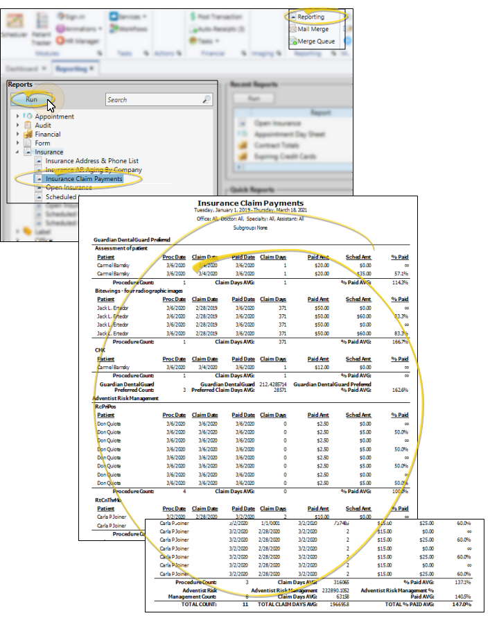 Insurance claim payments report